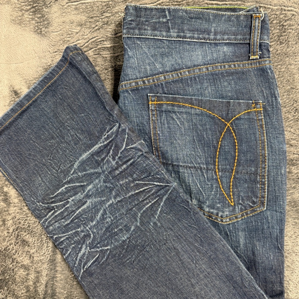 Edun Denim Jeans‎ Mens 34 Dark Blue Whiskered Straight Leg